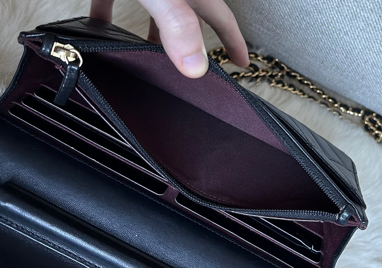 CHANEL WALLET ON CHAIN BLACK AND GOLD