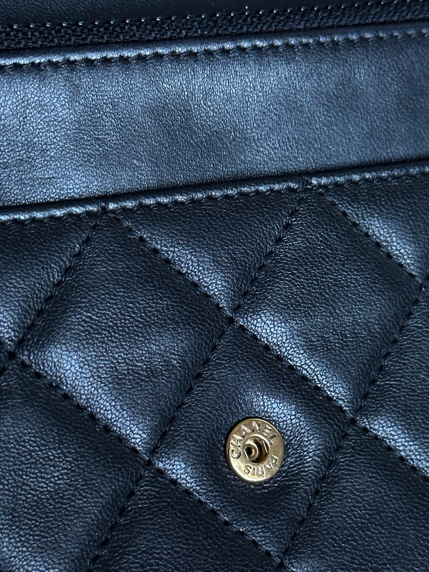 CHANEL WALLET ON CHAIN BLACK AND GOLD