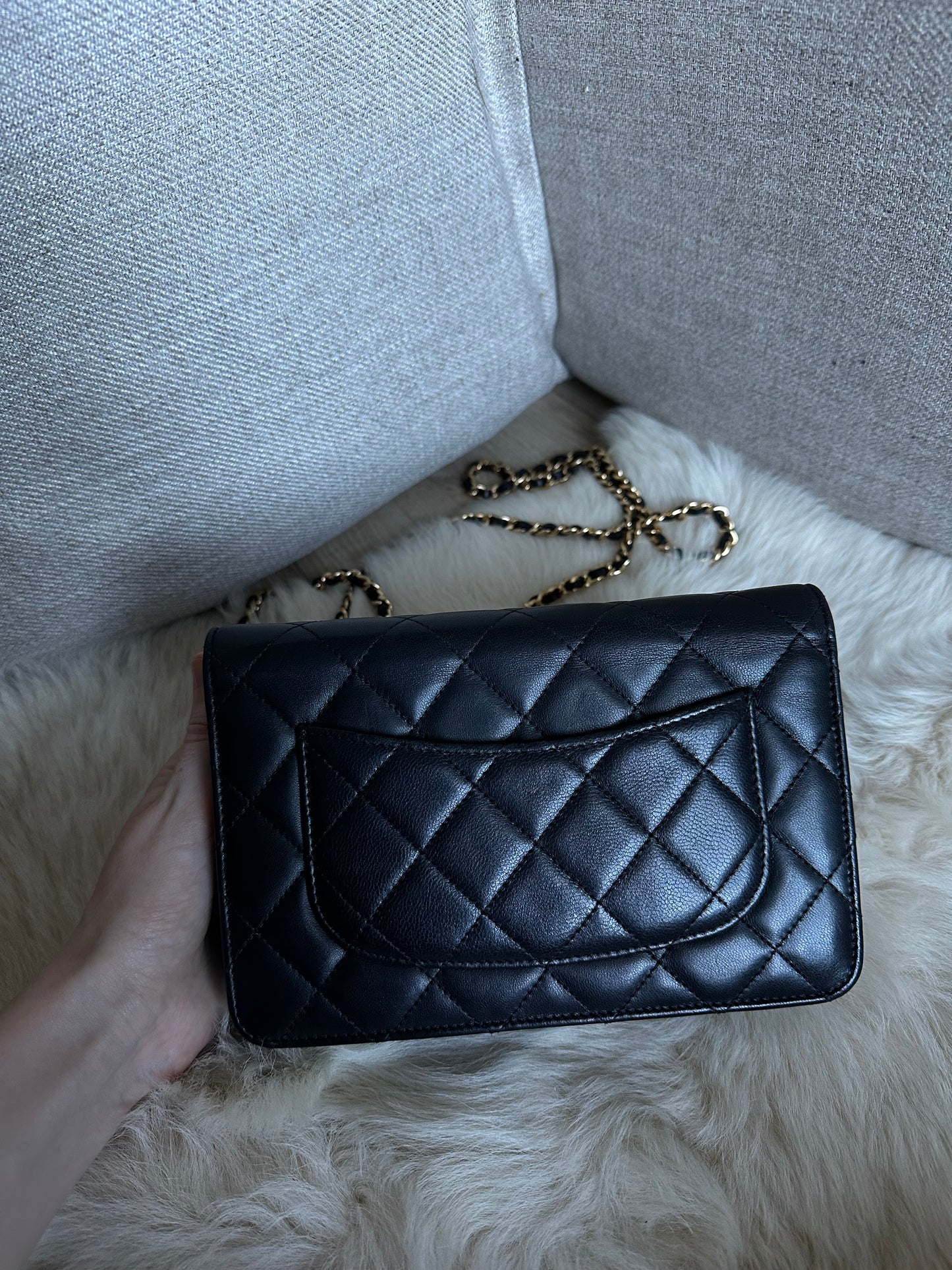 CHANEL WALLET ON CHAIN BLACK AND GOLD